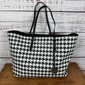 Michael Kors Black And White Houndstooth Large Tote Purse Shoulder Bag CLEAN